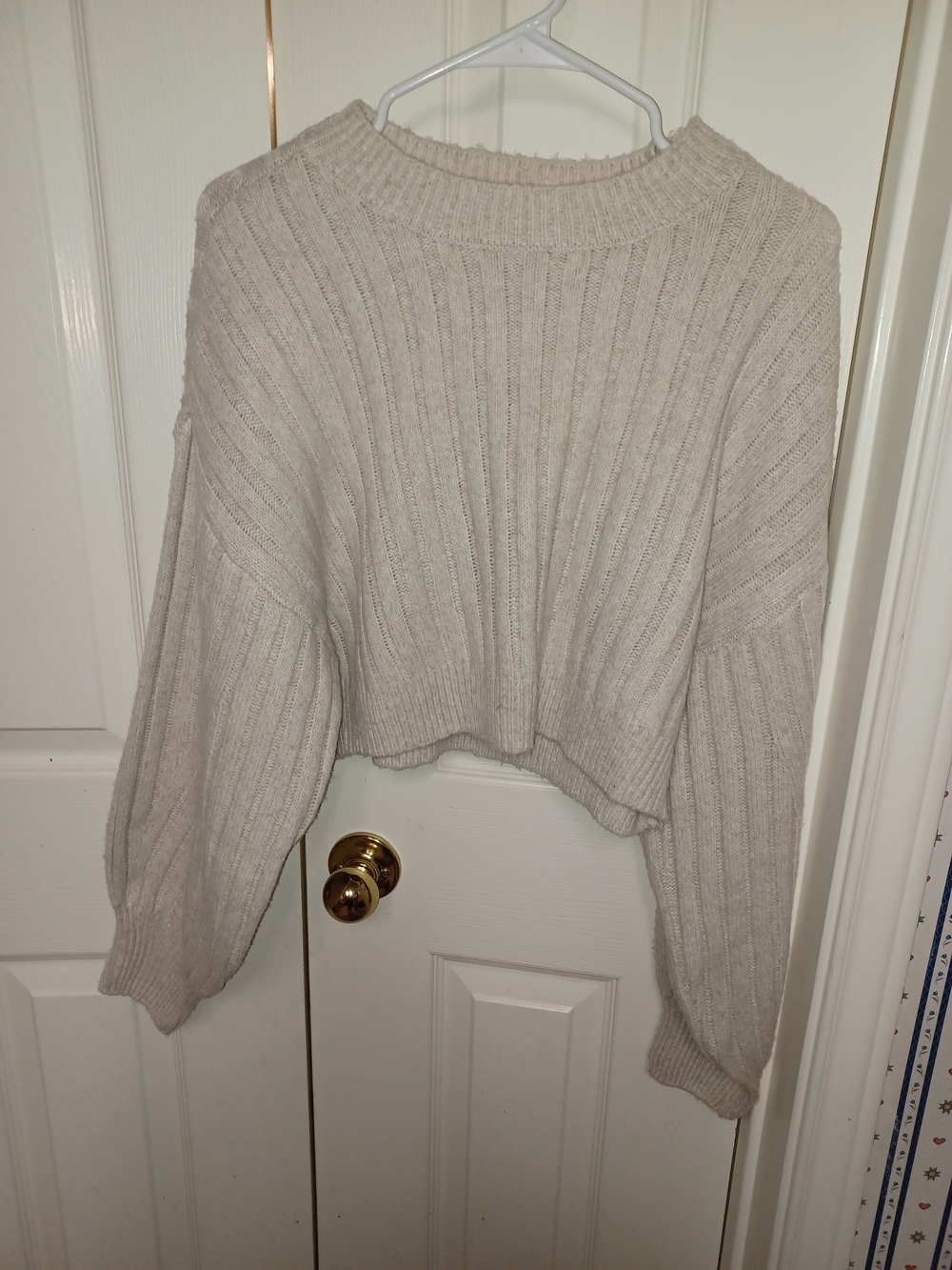 Altar'd State Light Beige Cropped Ribbed Crewneck Sweater